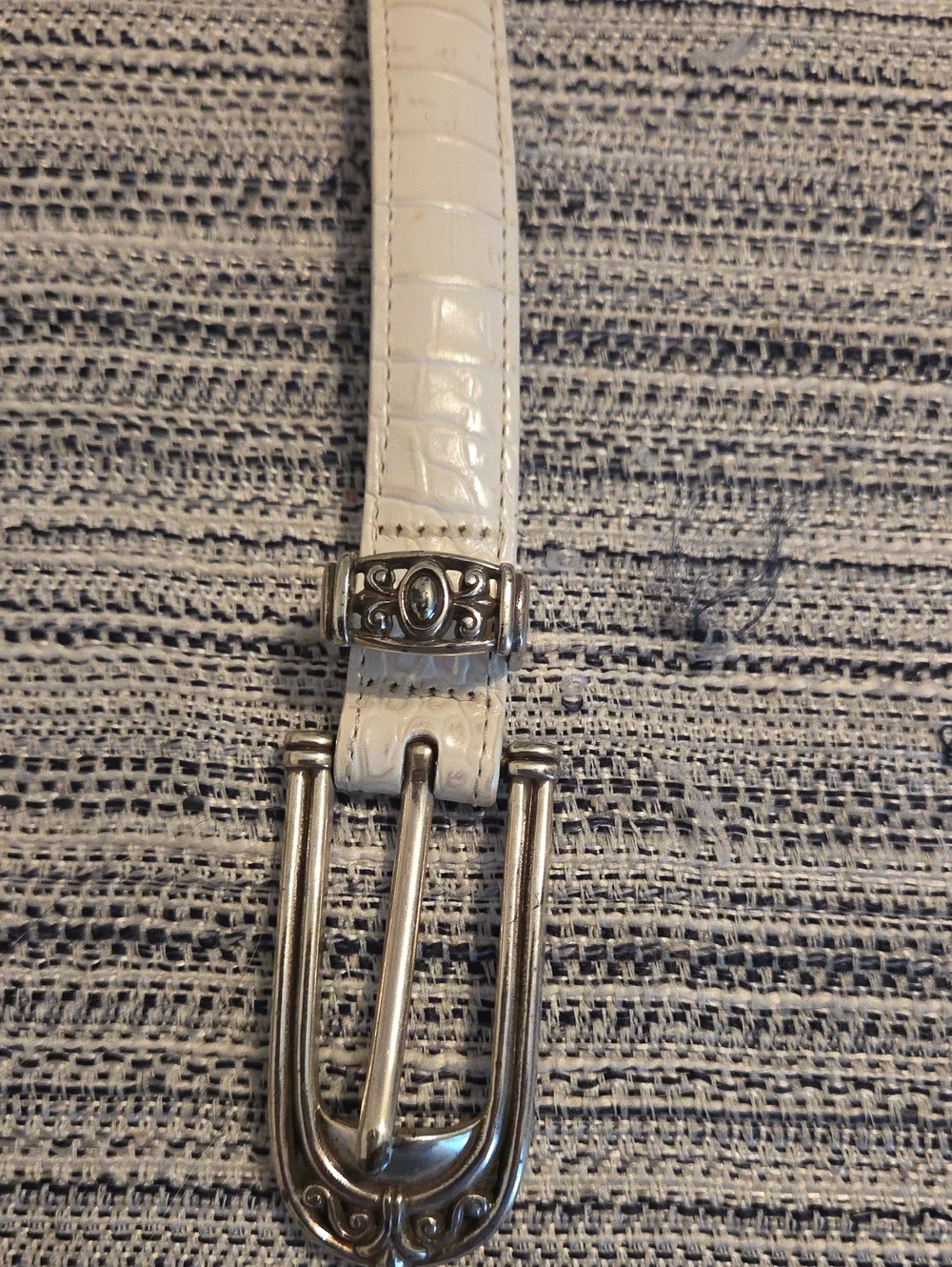 Brighton White Leather Belt with Silver Accent